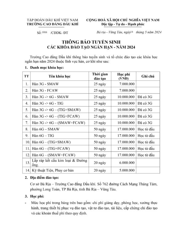 Pdt Thong Bao Tuyen Sinh Dao Tao Ngan Han 2024 Hình Ảnh 0