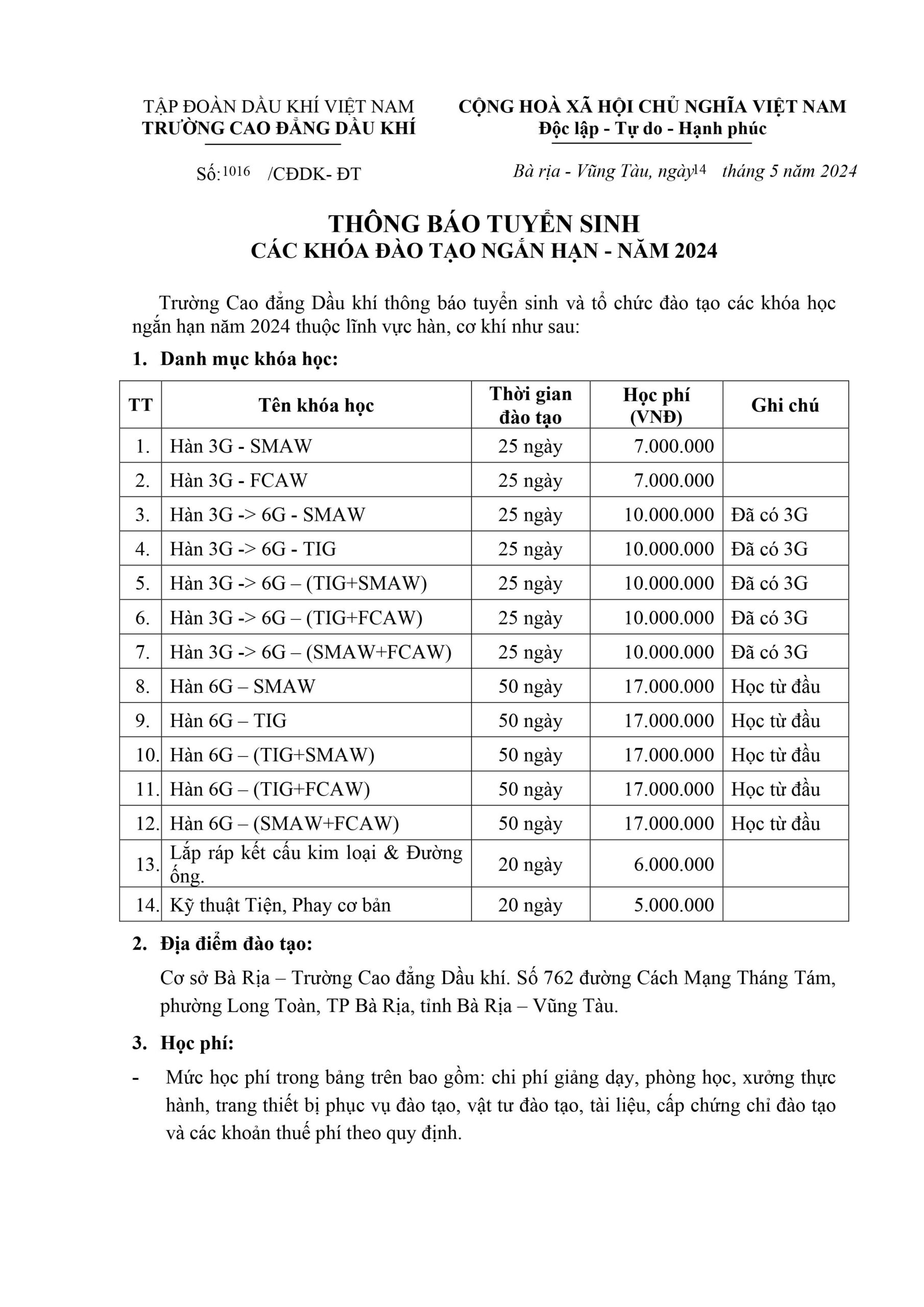 Pdt Thong Bao Tuyen Sinh Dao Tao Ngan Han 2024 Hình Ảnh 0